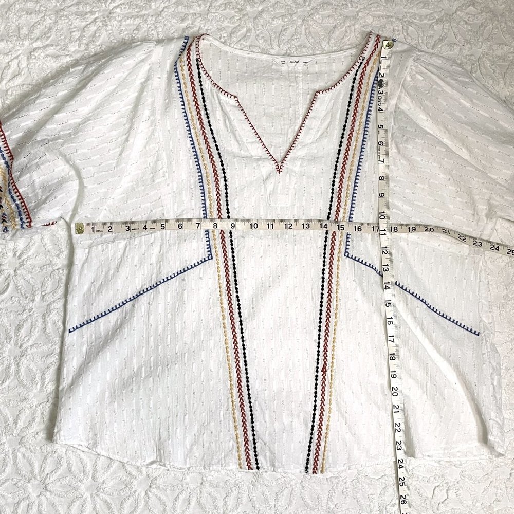 ACOS&A white boho cotton tunic top XL – embroidered v-neck, puff sleeves - Picture 7 of 8